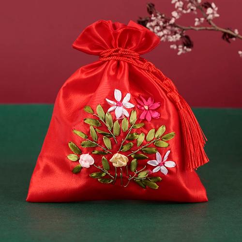 手工絲帶繡花古風中國風創意束口錦袋抽繩首飾珠寶禮品收納包包